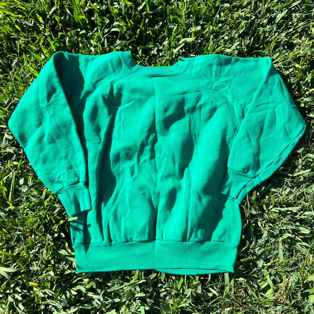 VTG 90s Pannill Hanes Raglan Crewneck Pullover Sweatshirt size M Green Blank